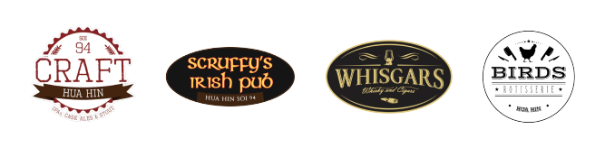Craft 94, Scruffy's Irish Pub, Whisgars and Birds Rotisserie logos